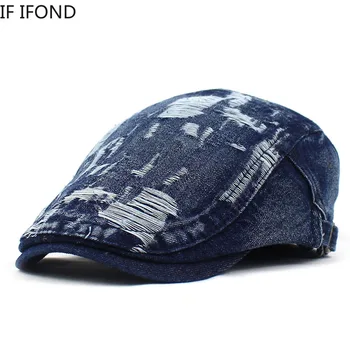 

Mens Vintage Denim Cotton Ivy Flat Cap Spring Summer Boina Newsboy Style Beret Hat Sun Visor Cap