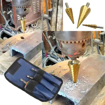 

Useful Cloth Bag Multiple Hole Cutter Cone Drill Bit Gadget Kit Convenience Sheet Practical Titanium Plating Metal