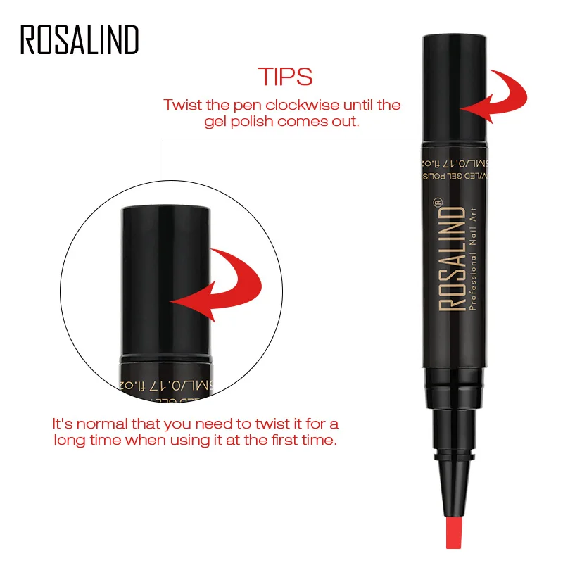 ROSALIND Base Top Coat Gel Pen Nail Polish Pen Nail Art Design Gel Semi Permanent UV/Led Lamp Varnish Hybrid Color Nail Polish 5
