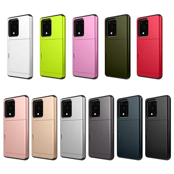 

10Pcs Slide Wallet Hard Case Chrome Hybrid PC+TPU Armor Cover with Card For Samsung Galaxy S20 S10 S9 Plus S8 Note 10 10+ 9 8
