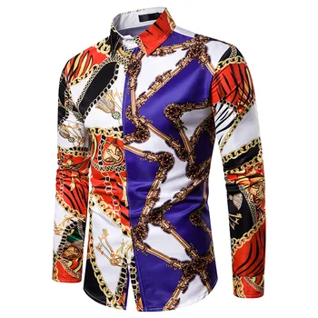 

Mens Casual Button Down Dress Shirts 2019 Luxury Brand Baroque Shirt Men Slim Fit Long Sleeve Floral Shirt Male Camisa Masculina