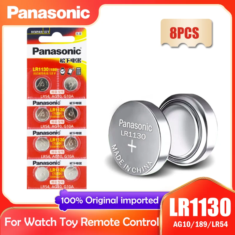 8 шт., кнопочные батарейки Panasonic LR1130 LR 1130 1,5 в, монета 189 AG10 V10GA L1131 SR1130W SR1130 389 LR54 SR54, щелочные батарейки|Часовые батарейки| | АлиЭкспресс