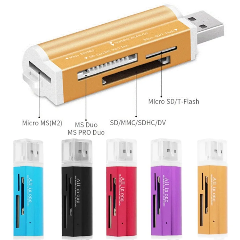 Все в 1 Micro USB считыватель карт памяти многофункциональный USB 2,0 адаптер для Micro-SD TF M2 MS мини-металлический кардридер