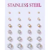 12 Pairs Stud Earrings Set 2-7mm Mixed Size Crystals Balls Pearl Earrings Stainless Steel Ear Piercing Women Fashion Jewelry 1