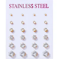 12 Pairs Stud Earrings Set 2-7mm Mixed Size Crystals Balls Pearl Earrings Stainless Steel Ear Piercing Women Fashion Jewelry 1