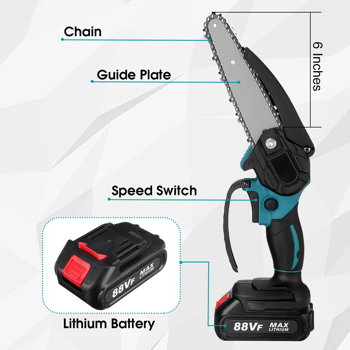 6 Inch 3000W 88VF Mini Electric Chain Saw With 0/1/2PC Battery One-handed Woodworking Cutter Tool For Makita Battery 18V EU Plug mini chainsaw electric chainsaw electric saw mini electric saw