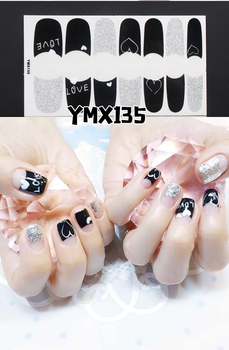 YMX135 14 насадок/набор, полное покрытие, наклейки для ногтей, обертывания, Рождественский дизайн, сделай сам, наклейки для нейл-арта, простые наклейки, самоклеющиеся, маникюр, зеленый, синий - Цвет: YMX135