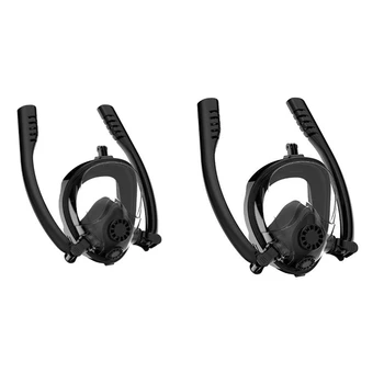 

Snorkel Mask , 180degree Panoramic View Dual Breaths Snorkel Mask Set with Detachable Mount, Anti-Fog Anti-Leak for Adult
