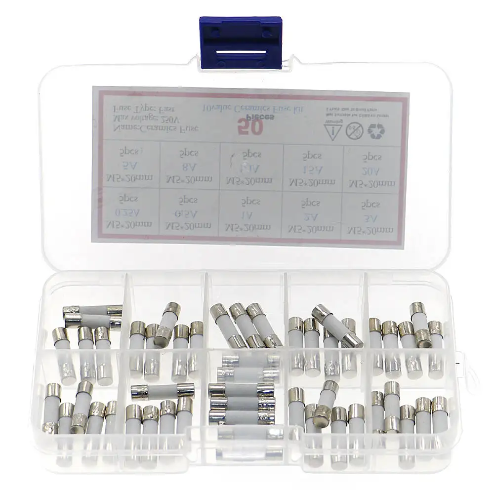 Kit de fusibles en céramique rapide, 10 types, 250V, 5mm x 20mm, 0,25 A, 0,5 A, 1A, pipeline, 3A, 5A, 8A, 10A, 15A, 20 médailles, 50 pièces par boîte