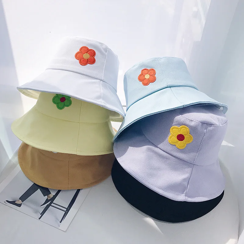 Harajuku простая Цветочная вышитая женская панама Милая художественная летняя Студенческая Солнцезащитная шляпа однотонная стильная уличная Кепка Tide