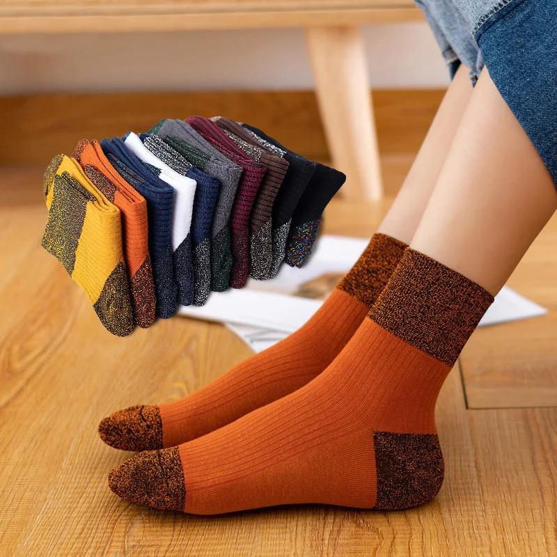Блестящие модные женские носки; сезон осень-зима; теплые мягкие носки для девочек и женщин; блестящие серебристые женские носки; Sokken Skarpetki Calcetines
