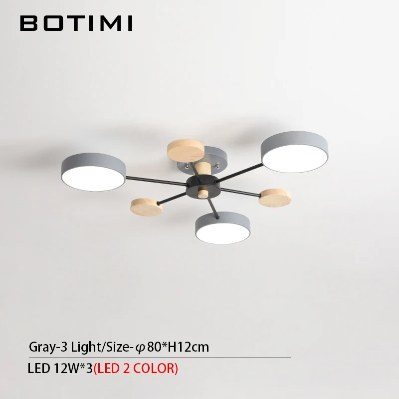 3 Light-Gray BOTIMI Современная круглая металлическая люстра для гостиной, 3, 6, 8 огней, Скандинавская спальня, светодиодный светильник, люстра с деревянным украшением - Цвет абажура: 3 Light-Gray