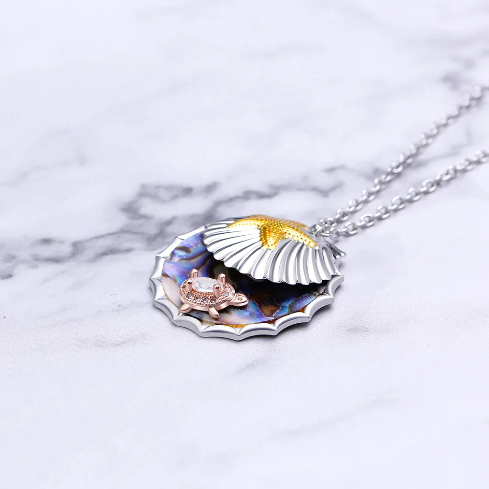 

Europe And America Lovers' Day Valentine's Day Hot Selling Copper Silver Plated Oceans Shell Starfish Pearl Zircon Pendant Neckl