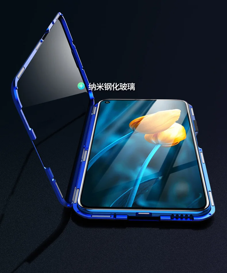 For Samsung Galaxy A91 A71 A51 Magnetic Case 360 double-sided 9H Tempered Glass Case for Samsung S10 Lite M80S Metal Bumper Case