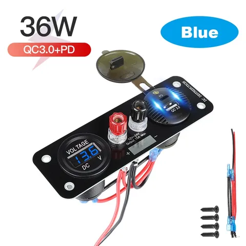 Car Cigarette Lighter Socket Splitter USB Port Car Charger Panel QC3.0 PD LED Display Voltmeter For Camping Trucks Boat RV