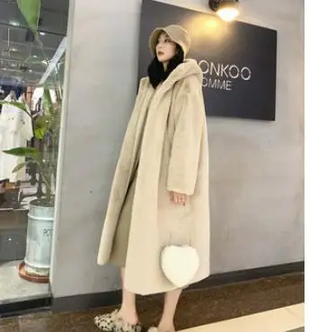 Пальто с мехом и искусственным мехом, зимняя теплая Модная женская куртка с капюшоном, новинка, большой размер, повседневное женское меховое пальто, верхняя одежда LH500 - Цвет: apricot 2