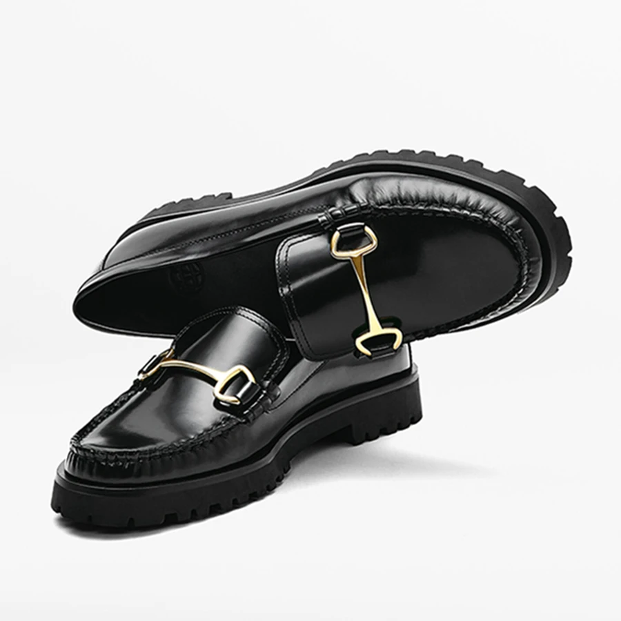 

Туфли Elmsk женские из натуральной кожи, лоферы без застежки, обувь с золотой пряжкой, английская Мода, плоская подошва, ретро Мокасины