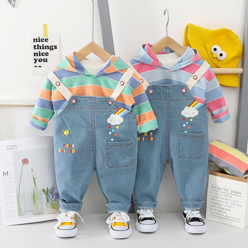 

2020 Spring New Products Children Cowboy Suspender Pants Set Rainbow Printed Two Piece Set