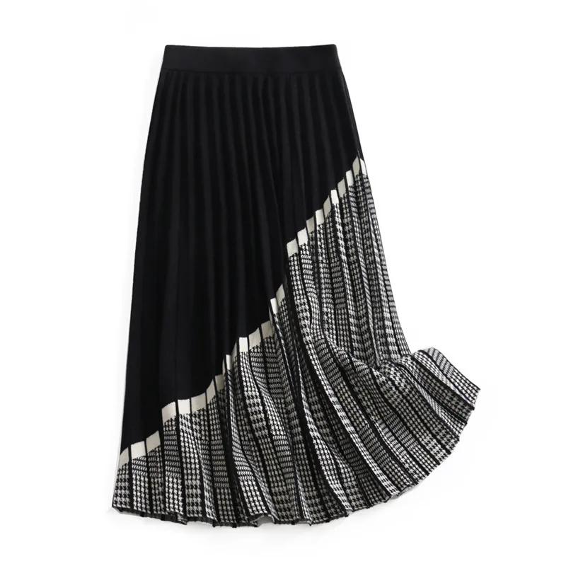 INNASOFAN трикотажные женские плиссированные юбки осень зима длинная юбка высокая талия мода высокого класса шикарная элегантная юбка