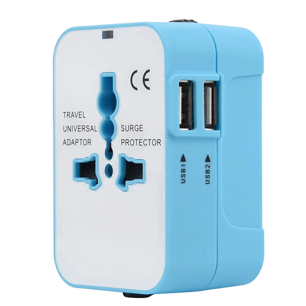 Небесно-голубой Универсальный DC 5 V/2.1A USB адаптер для путешествий Быстрый Зарядное устройство с двумя USB конвертер настенных розеток Мощность все технические характеристики KY62 - Цвет: Небесно-голубой