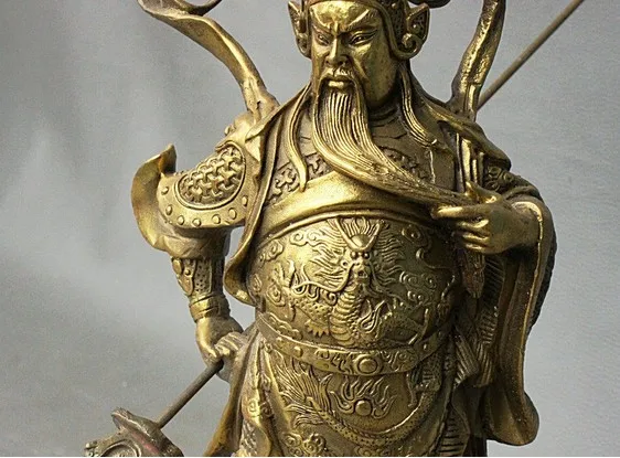 YM 321 " Китайский дракон из латуни воин Guan Gong GuanYu держать Broadsword Ростовая статуя
