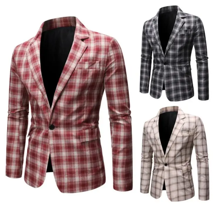 Свадебные клетчатые костюмы Мужской Блейзер сезон весна осень masculino slim fit casaco jaqueta masculina пальто Мужская куртка