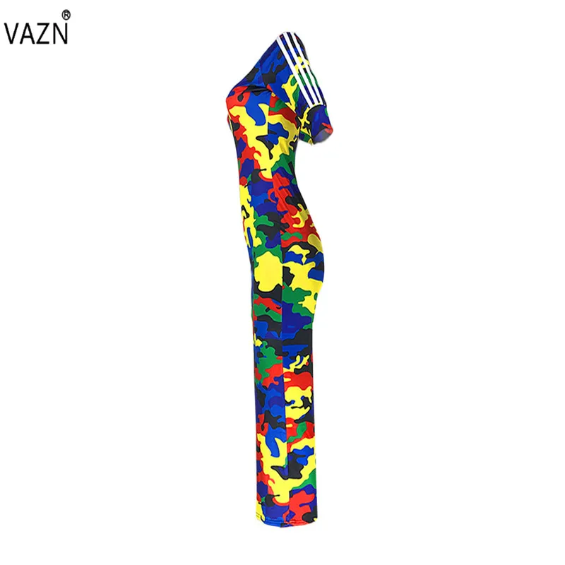 VAZN ASL6168 продукт Бандажное Сексуальное Женское камуфляжное платье с коротким рукавом и О-образным вырезом, платье с поясом, женское уличное модное платье