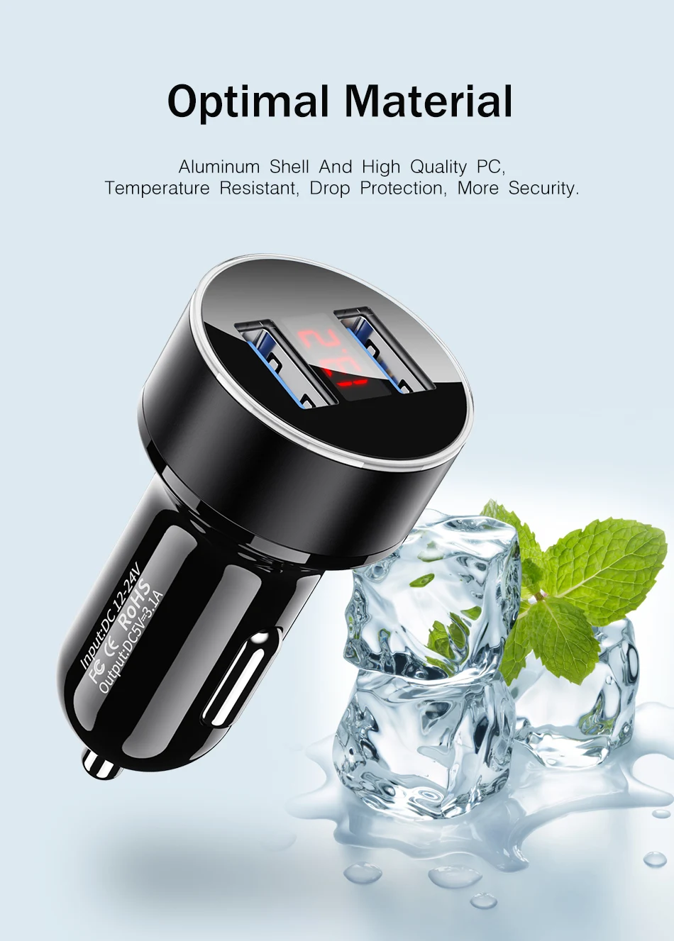 Автомобильное зарядное устройство с двумя usb-портами, светодиодный дисплей 3.1A, универсальное автомобильное зарядное устройство для мобильных телефонов Xiaomi, samsung S8, iPhone 6, 6s, 7, 8 Plus, планшет