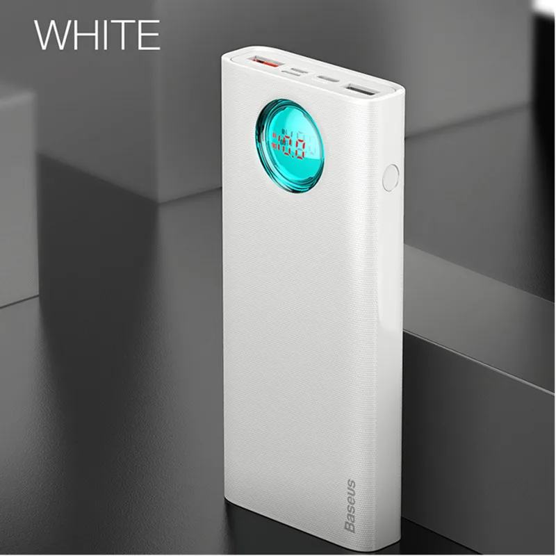 White Baseus, 20000 мА/ч, внешний аккумулятор для iPhone, samsung S10, usb type C, PD, быстрая зарядка+ 3,0 USB внешний аккумулятор - Цвет: White