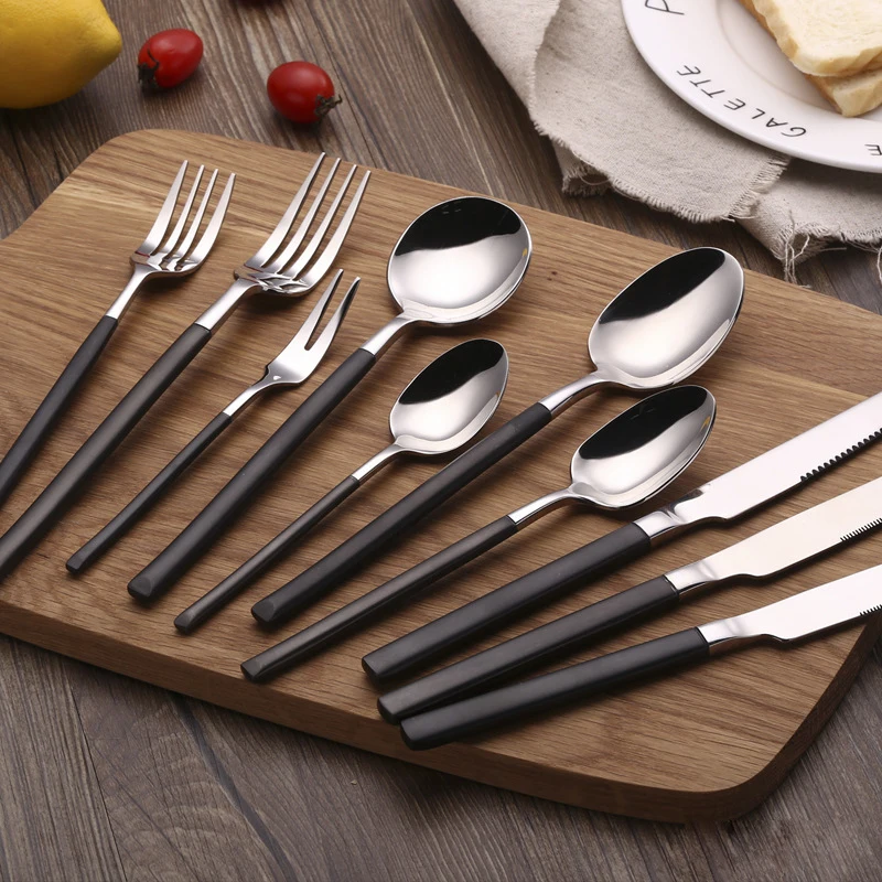 

1pcs Black Gold Steak Knife Table Fork Spoon Silver Dinnerware Golden Cutlery Tableware Kitchen Western Dinner Party Flatware