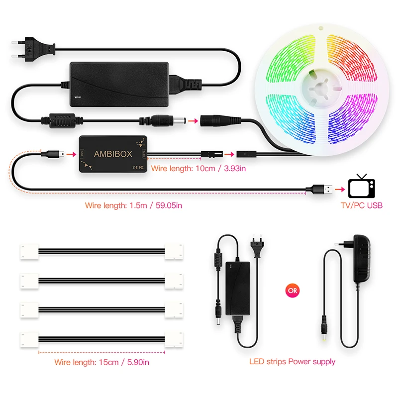 Ambilight комплект Dream цветная светодиодная лента 5050 RGB 1 м 2 м 3M 4M 5 м для HDTV настольного ПК с подсветкой IP30 светодиодный пиксельный фонарь