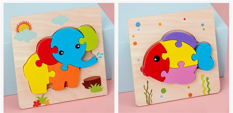 3D Shape Cognition Board Children's Jigsaw Puzzle Wooden Toys Kids Educational Toy