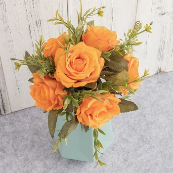 

Rose Artificial Silk Flowers Silk Bouquet Stamens Decoration Accessories for Flowers Wedding 1 Pc 6 Flower Head 37cm/14.56in