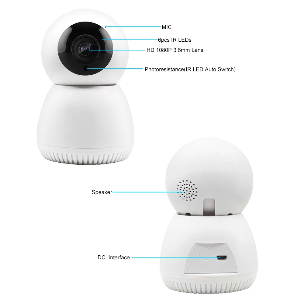 1080P HD радионяня IP камера WiFi Беспроводная Сеть мини-камера Двусторонняя Аудио Обнаружение движения для домашнего видеонаблюдения