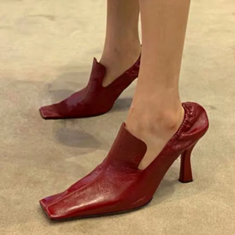 2020 New Early Spring Women Pumps Shoes Retro Fashion Square Toe High Heels Lady Shoes Elasticated Female Heel Shoes Big Size 40 (11)