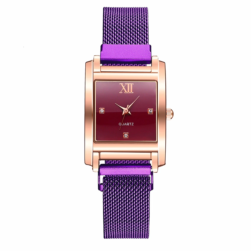 Purple Relogio Feminino, женские часы с магнитной пряжкой, квадратный чехол, Римский циферблат, роскошные женские кварцевые наручные часы xfcs 2019s - Цвет: Purple