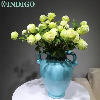 

INDIGO - 15pcs/lot Green Tea Rose Spray Decorative Rose Bouquet Artificial Flower Party Event Peony Fabric Flower Free Shipping