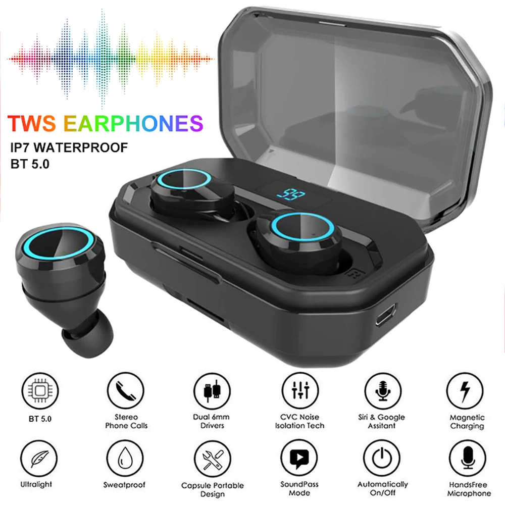 Bluetooth 5,0 TWS наушники с цифровым дисплеем мини беспроводные стерео наушники IPX7 водонепроницаемые наушники с 4000 мАч внешним аккумулятором