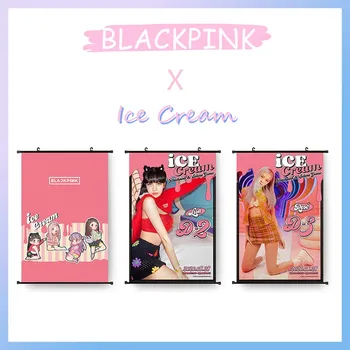 

Kpop BLACKPINK Ice Cream Hanging Painting LISA JENNIE Fabric Wall Scroll Poster Restaurant Decor