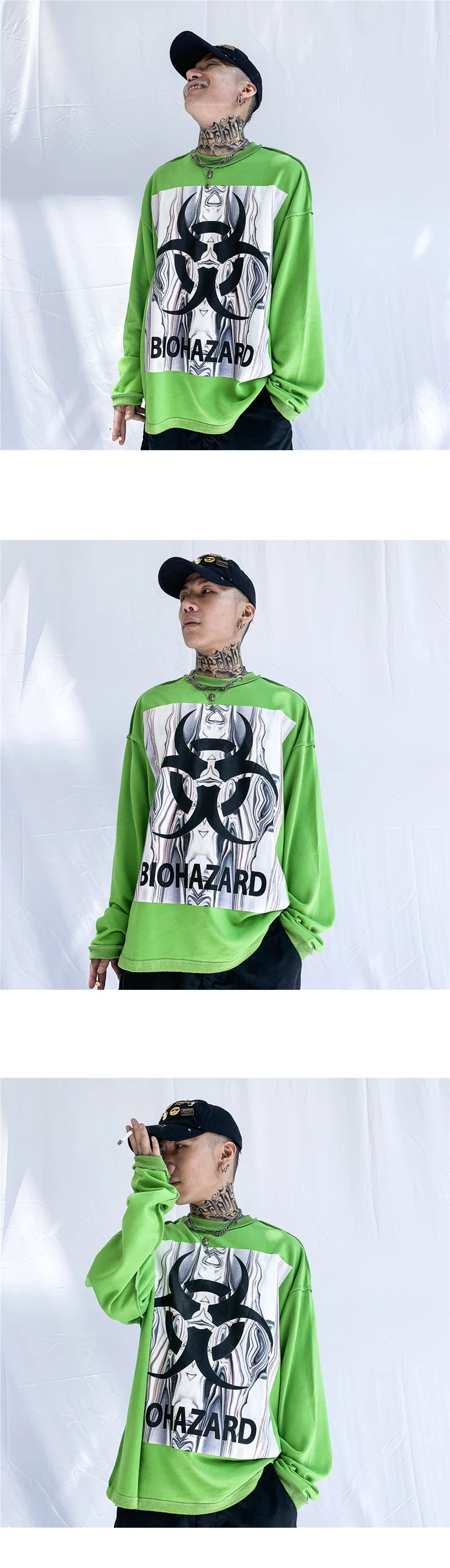 UNCLEDONJM рок хип хоп Объемная толстовка зеленая Harajuku Мужская толстовка модная брендовая крутая версия уличная хип хоп Толстовка UNX25