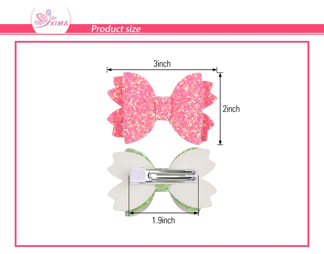 XIMA 10 шт./лот 3 дюйма блестящие заколки-бантики для волос милые девушки шпильки бабочки из ПВХ заколки для волос для детей аксессуары для волос