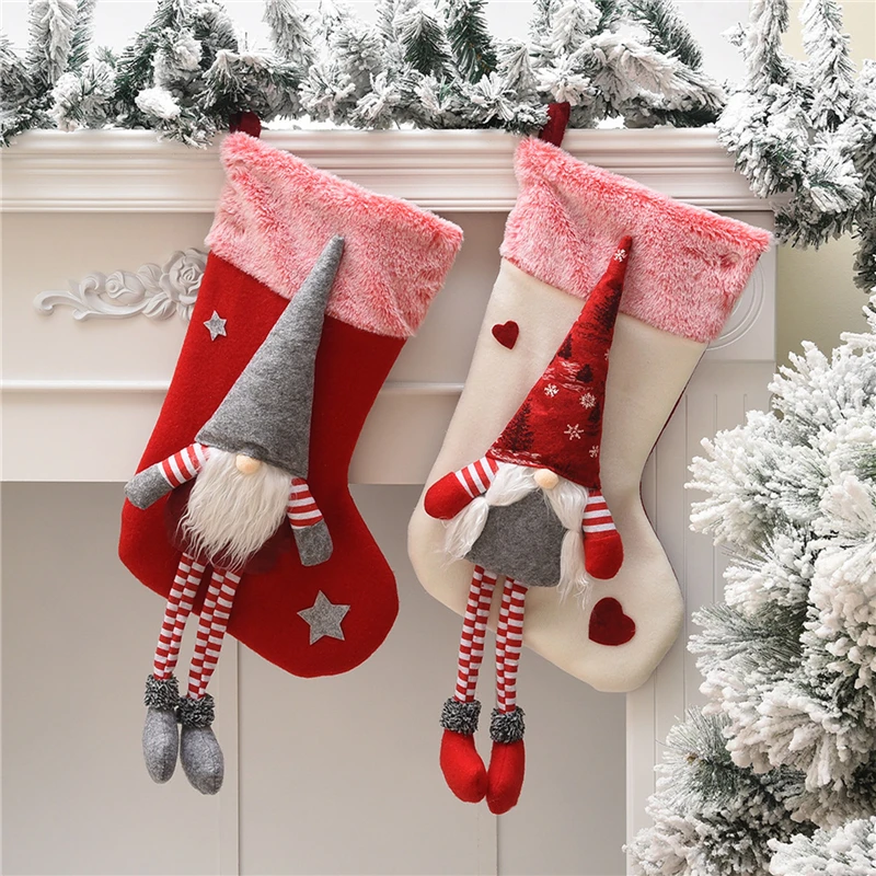 

Christmas Decorations Faceless Santa Claus Patterns Sock Shaped Gift Bag Ornament for Home Shops