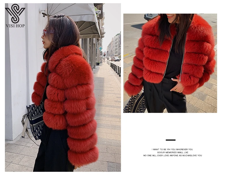 puffer coat with fur hood VISI HOP VS4003 2021 Winter Full Sleeves Short Style Warm Jacket New Arrivals Intact Real Women Fox Fur Coat ralph lauren puffer jacket