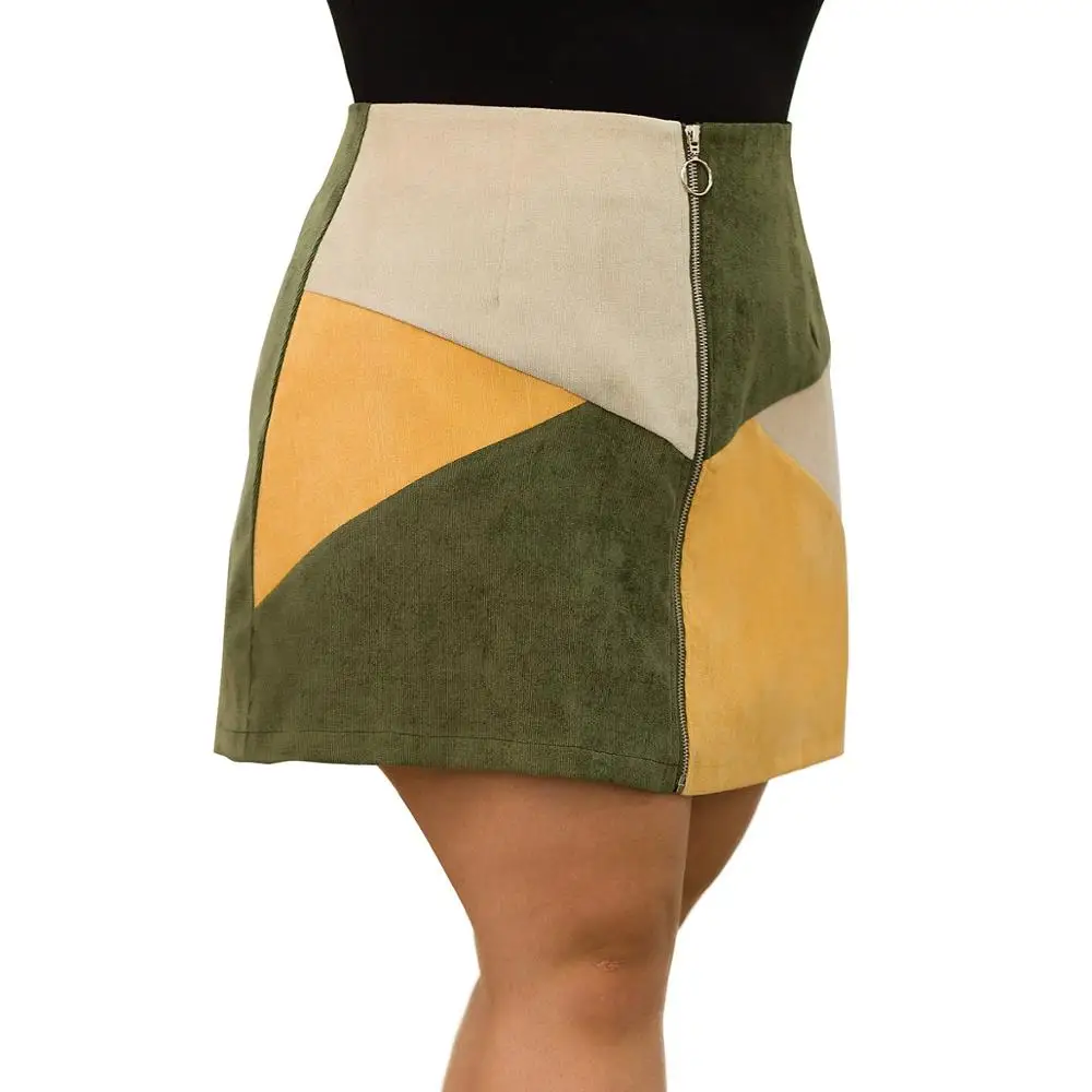 

Autumn Plus Size 3XL 4XL Thick Skirts Women Green Zippers Printed A-Line Casual Femme Mini Big Size Cotton Skirts Ladies