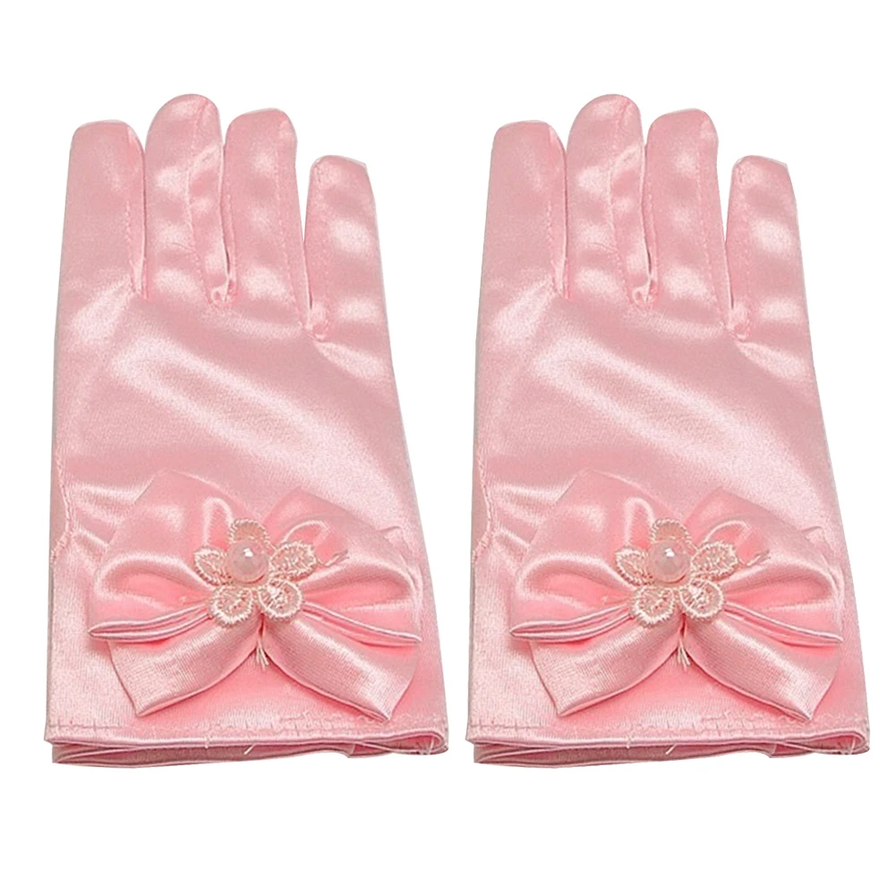 Новые Однотонные эластичные Вечерние перчатки принцессы с бантом для девочек