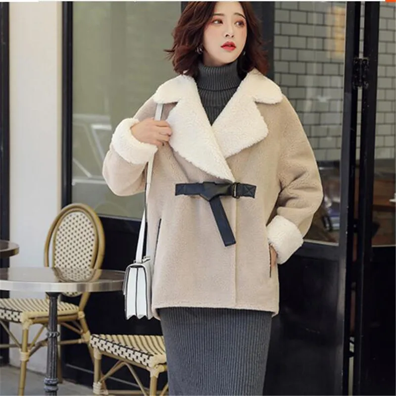 Beige Осеннее пальто из овечьей шерсти Женская Осенняя Новинка года Женская Короткая Повседневная универсальная Толстая шерстяная парка Высококачественная шерстяная куртка одежда - Цвет: Beige