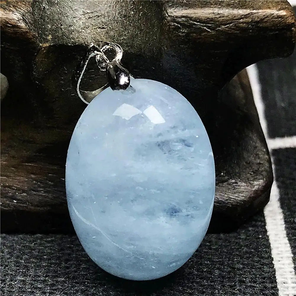 

Natural Blue Aquamarine Necklace Pendant For Woman Man Crystal 20x15x9mm Oval Bead Silver Gemstone Fashion Pendant Jewelry AAAAA