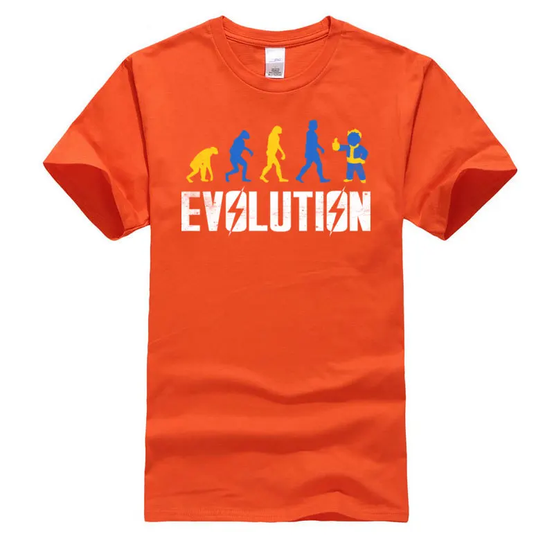Printed Evolution_3_563 T-shirts Prevailing Summer Short Sleeve Round Neck Tops Shirts 100% Cotton Men Slim Fit Tee-Shirt Evolution_3_563 orange