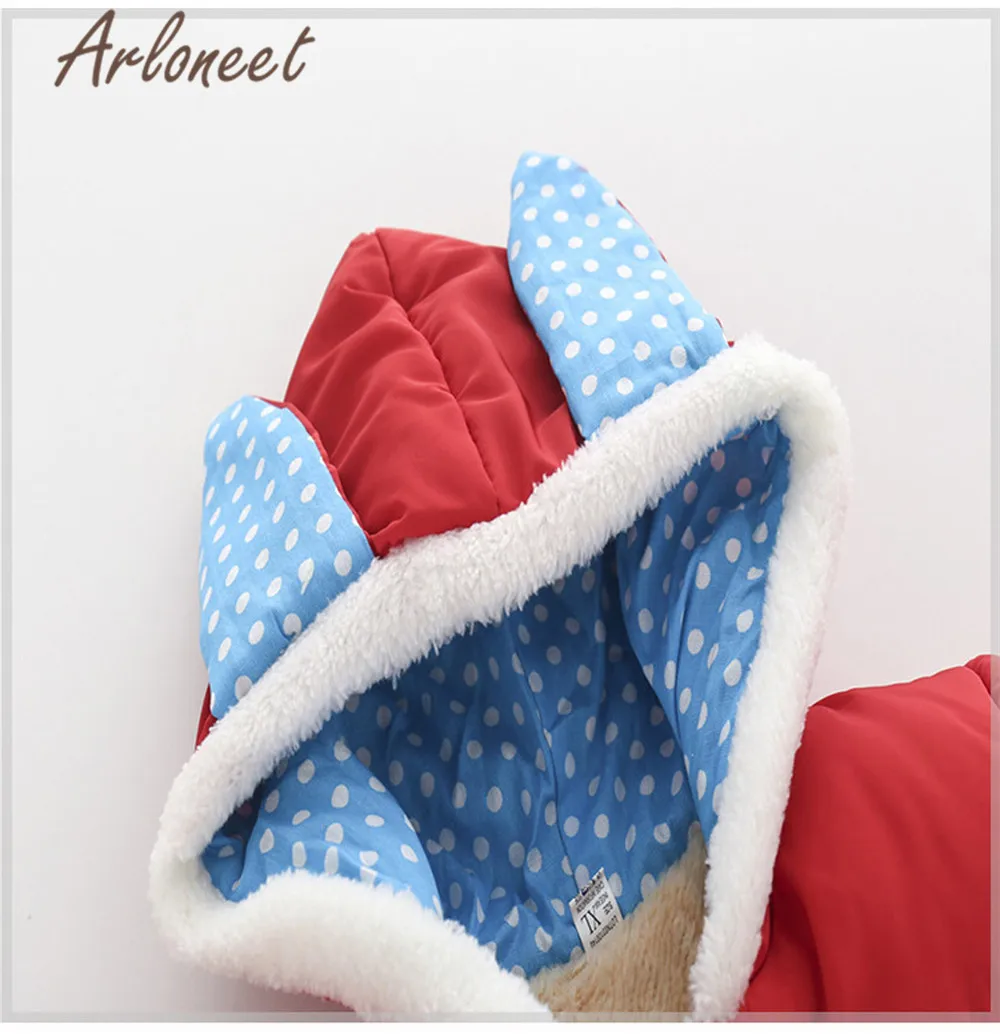 ARLONEET/пальто с героями мультфильмов теплое зимнее плотное пальто для маленьких девочек верхняя одежда с капюшоном, бантик-ушки, кролик хлопковое пальто Одежда для девочек