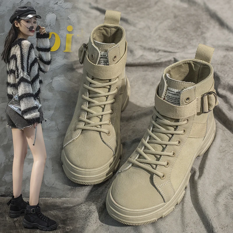 

Spring 2020 fashion Martin boots thick bottom scooter platform comfortable female boots a word cingulate breathe freely